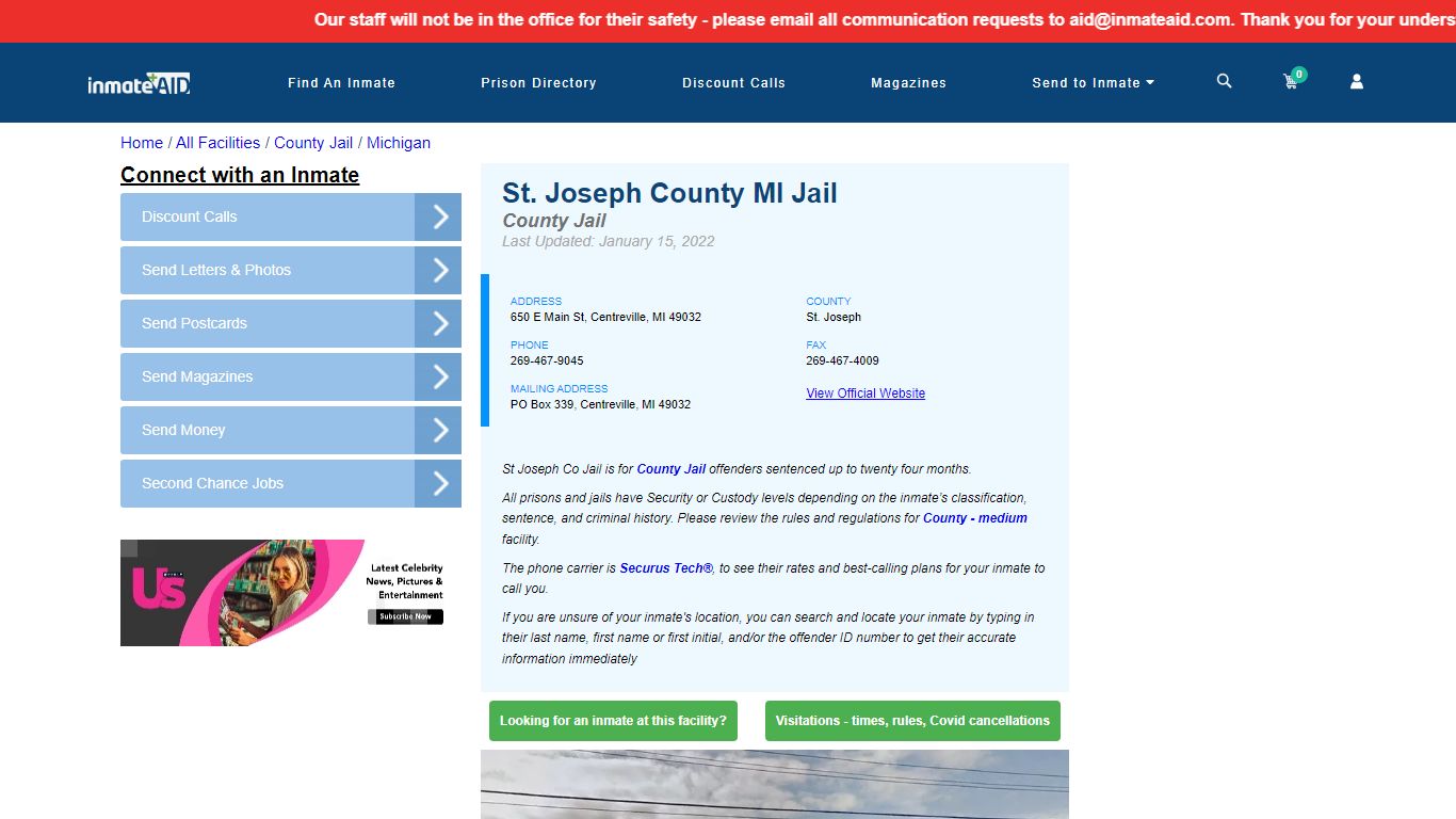 St. Joseph County MI Jail - Inmate Locator - Centreville, MI