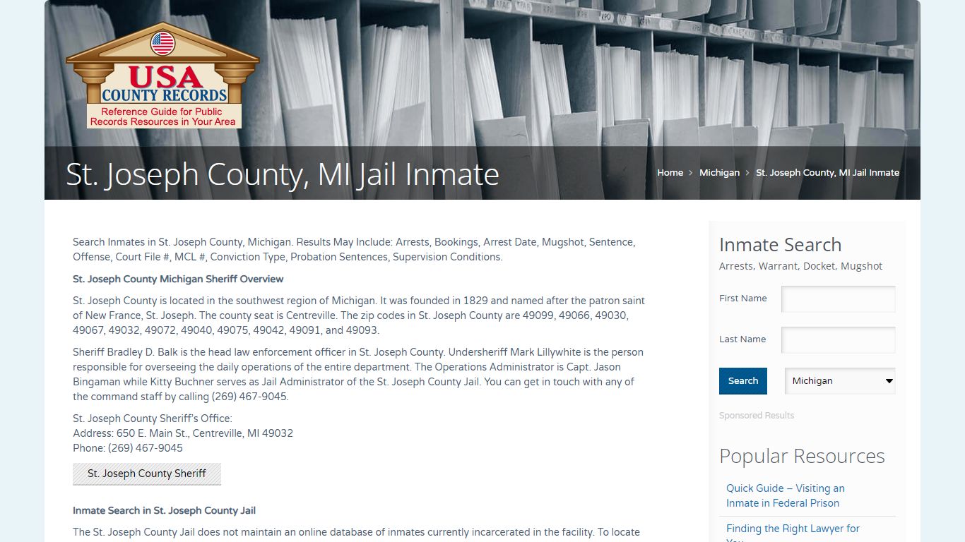 St. Joseph County, MI Jail Inmate | Name Search